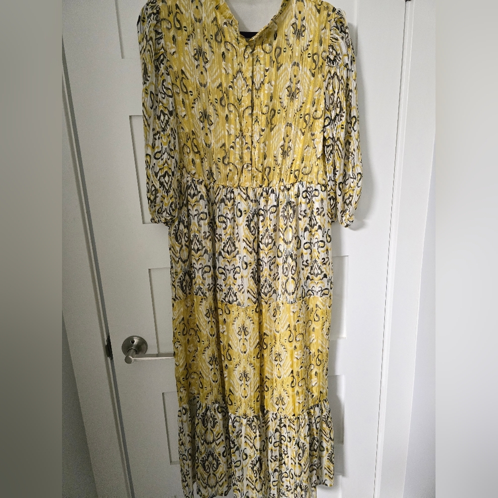 Chic Yellow Patterned Long Sleeve Dress